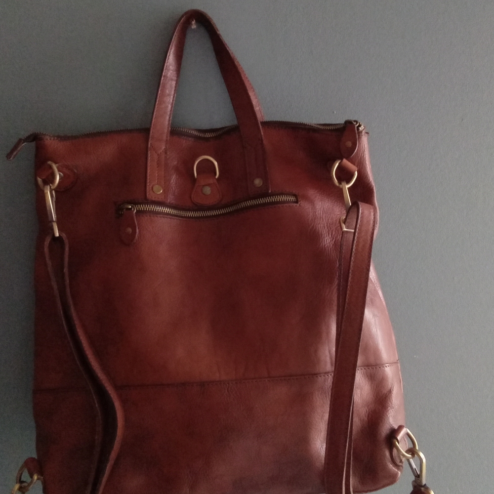 I Medici‎ Firenze Italian Leather Convertible Backpack Tote Bag Brown